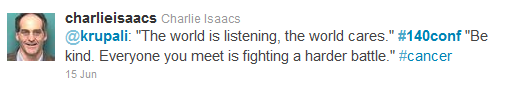 Tweet from @CharlieIsaacs, #140conf 2011 NYC