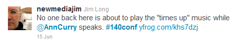 Tweet from @NewMediaJim, #140conf 2011 NYC