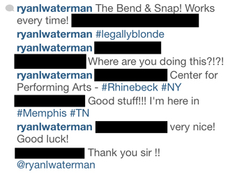 memphis-legally-blonde conversation on instagram with actor in memphis