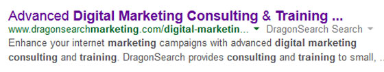 Screenshot showing rich snippet search result for DragonSearch