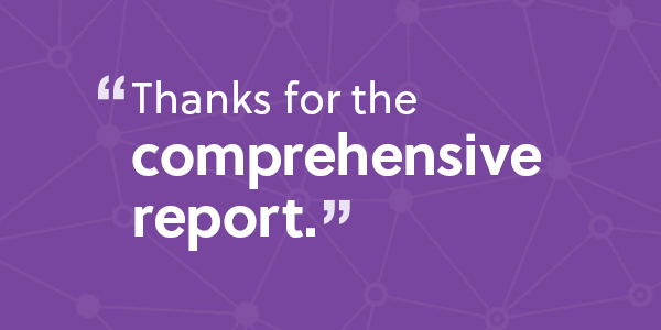 A quote in response to an SEO website audit report on a purple background