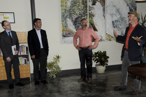 Ric Dragon, along with Don Tallerman, Mike Hein and Tim Distel, speaking at the ribbon cutting ceremony