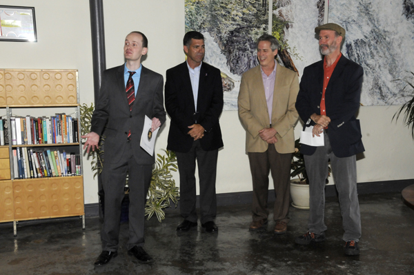 Tim Distel, Mike Hein, Shayne Gallo and Ric Dragon speaking at the ribbon cutting ceremony