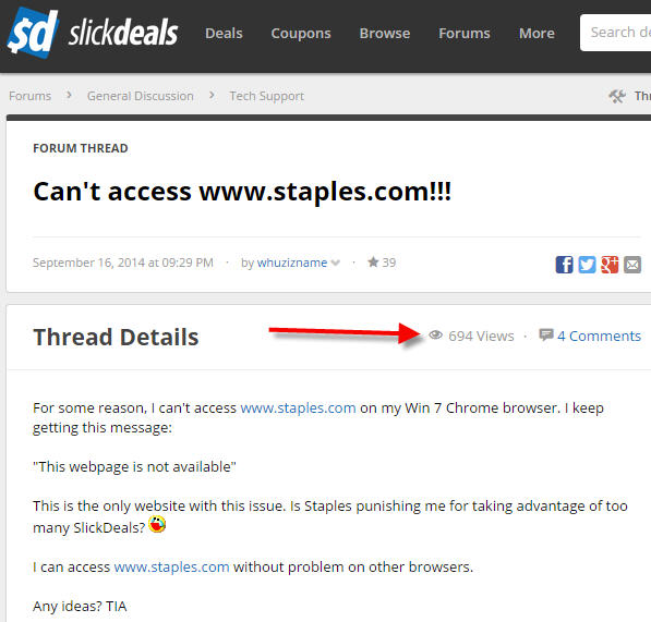Managing customer complaints for Staples on forums
