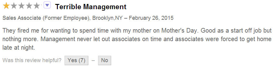 Bad employee review online for Staples