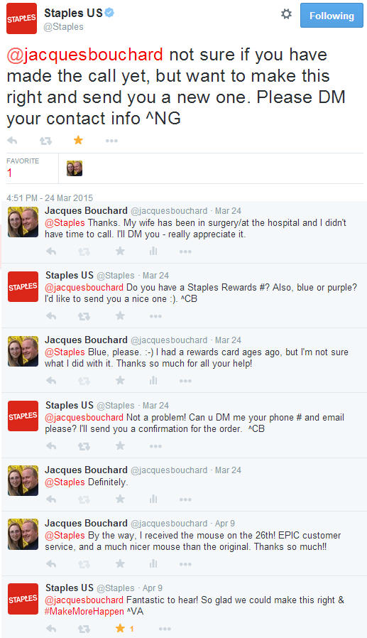 Reputation management best practices shown on Twitter by Staples