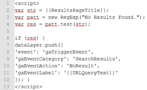 no site search results found custom html tag manager code
