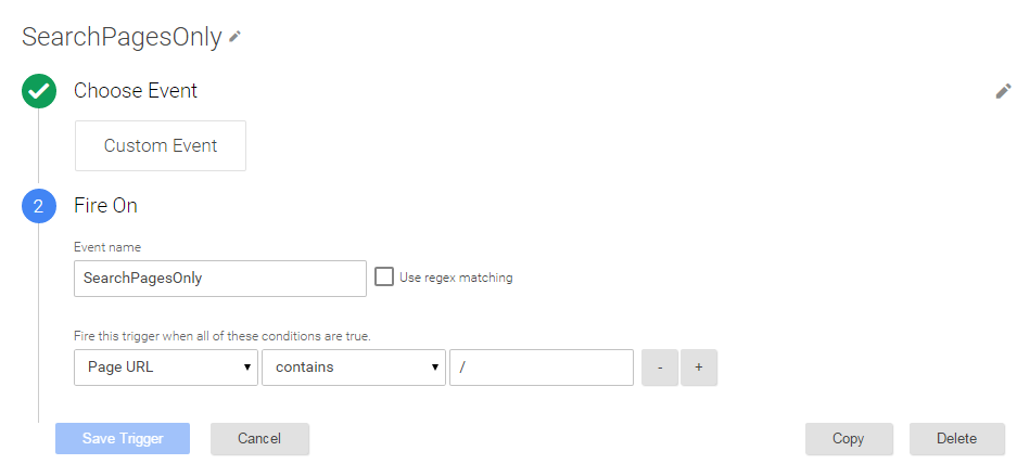 search pages only tag manager firing rule