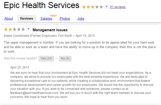 Customer review for Epic Health Services