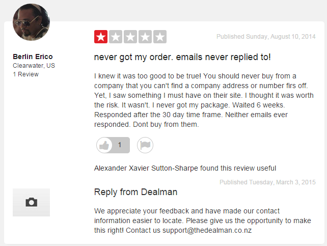 Response on TrustPilot to "make it right" when a customer had an issue