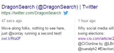 A screenshot of a DragonSearch tweet in the SERPs with Owl.li shortener