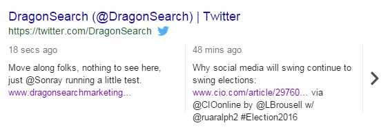A screenshot of DragonSearch in the SERPs for Twitter