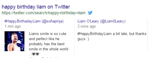 A screenshot of twitter search results for Happy Birthday Liam