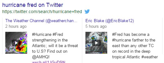 A screenshot of Twitter results in the search results