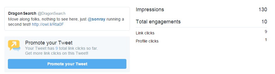 A screenshot showing Twitter analytics for a DragonSearch tweet