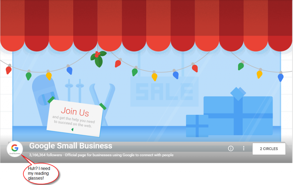 Google Small Business G+ page has a profile image too small to read.