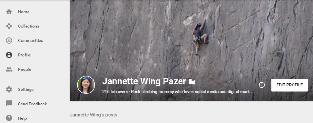 Example of the new Google+ profile layout.