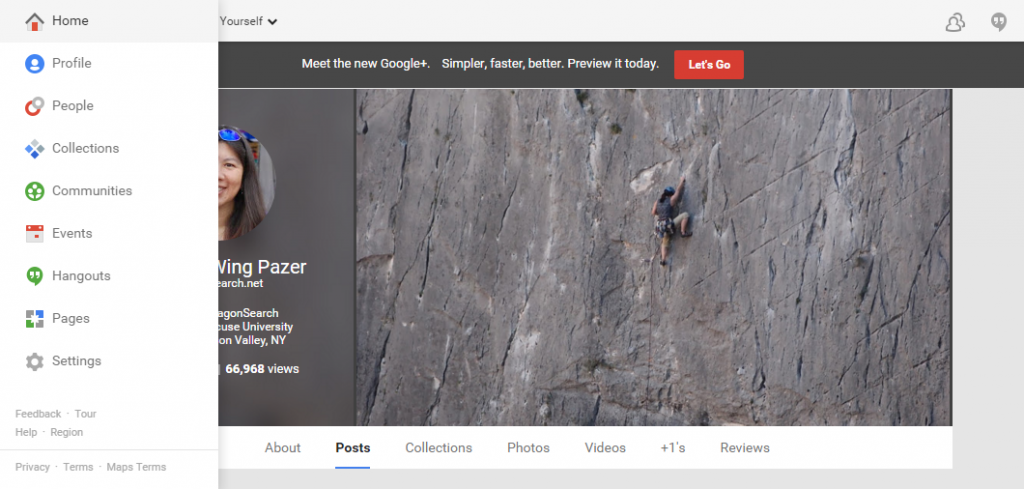 Example of the old Google+ profile layout.