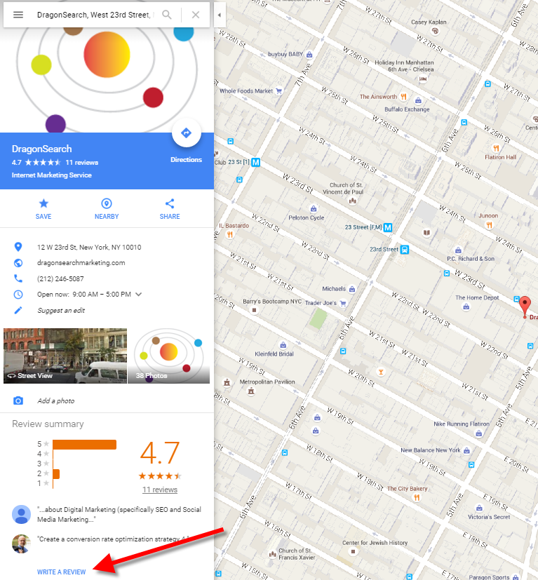 Write a review from Google Maps listing.